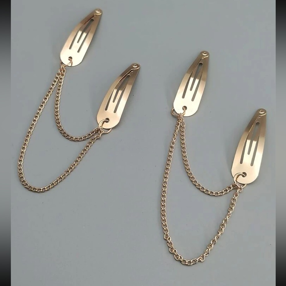 ⛓️ Awesome Pair Of Gold Hair Clips Tiered Tassel Chains ⛓️